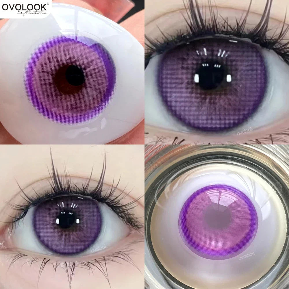 1 Pair Purple Beauty Colored contact lenses For Eyes Halloween Makeup Lens Pupils Fashion Big Eye Lenses Myopia Lenses