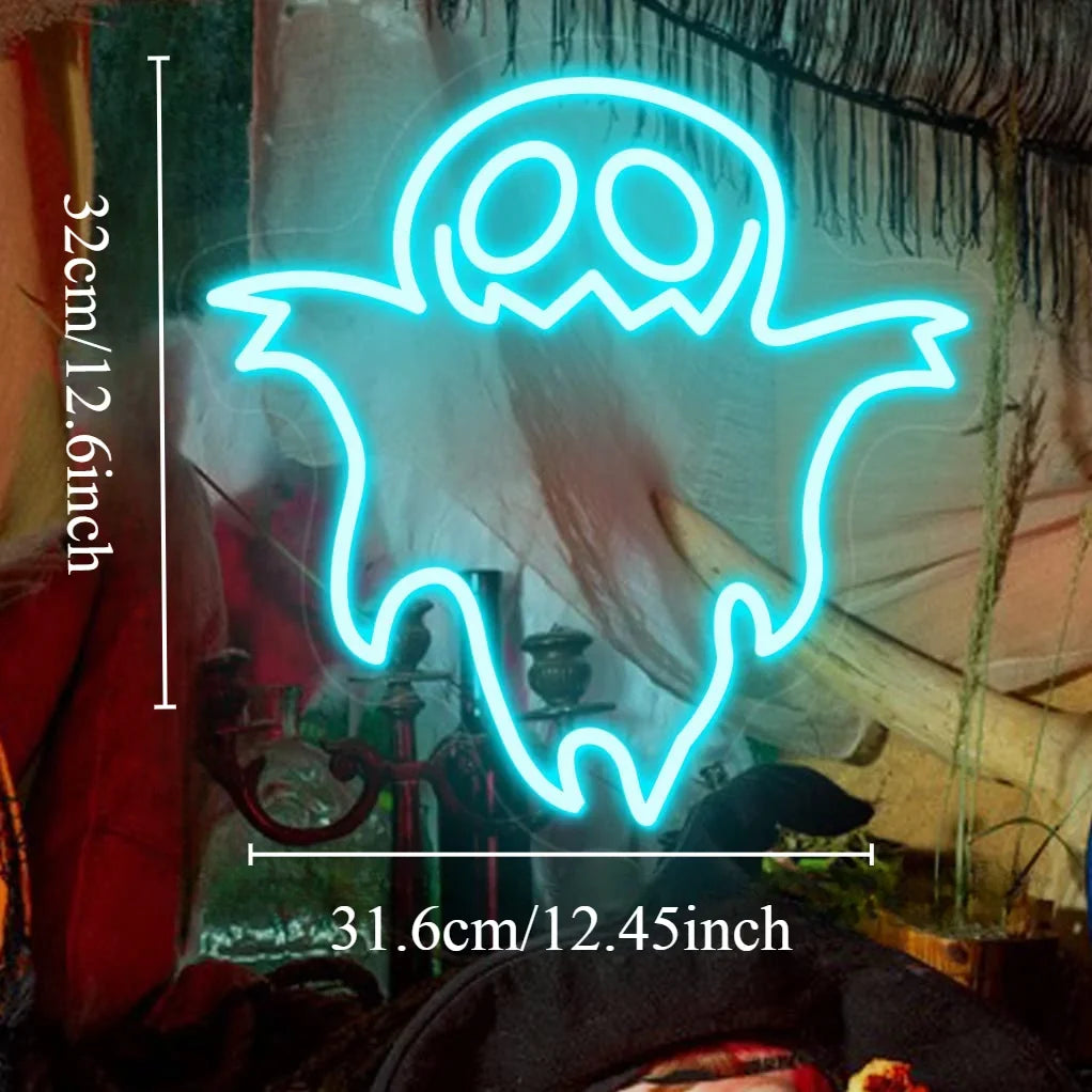 Smiling Ghost Neon Sign USB Dimmable LED Wall Light for Game Room Decor Halloween Party Dorm Home Wall Ambient Hanging Lamp Gift