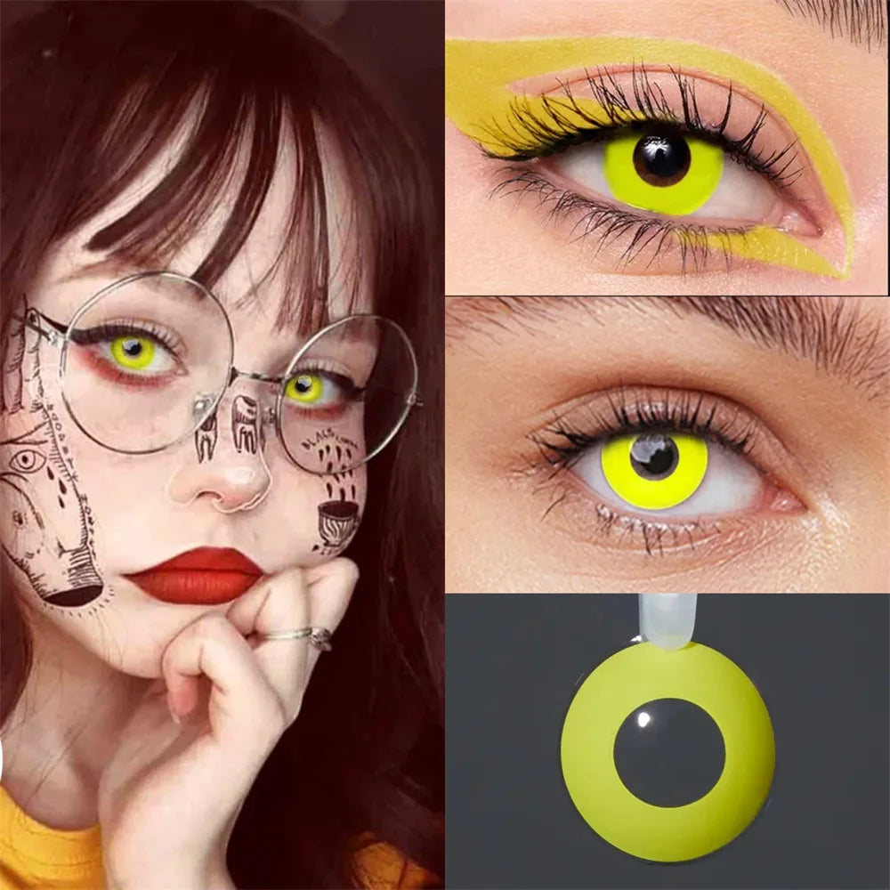 Color Contacts Contact Lenses Lens Halloween Cosplay Anime White Purple Cyan Red Blind Crazy Mesh Coser 2Pcs 1 Y