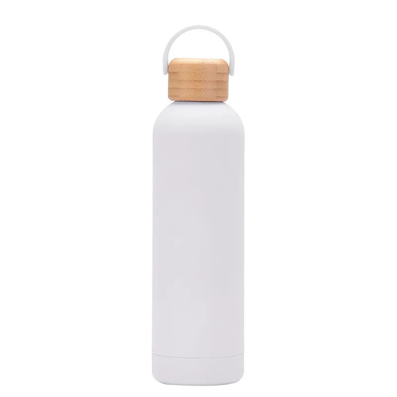 Sports Thermos Cup With Bamboo Lid And Handle,Stainless Steel Vacuum Flasks,Camping Gym Drinkware,Small Mouth Water Bottle,750ml
