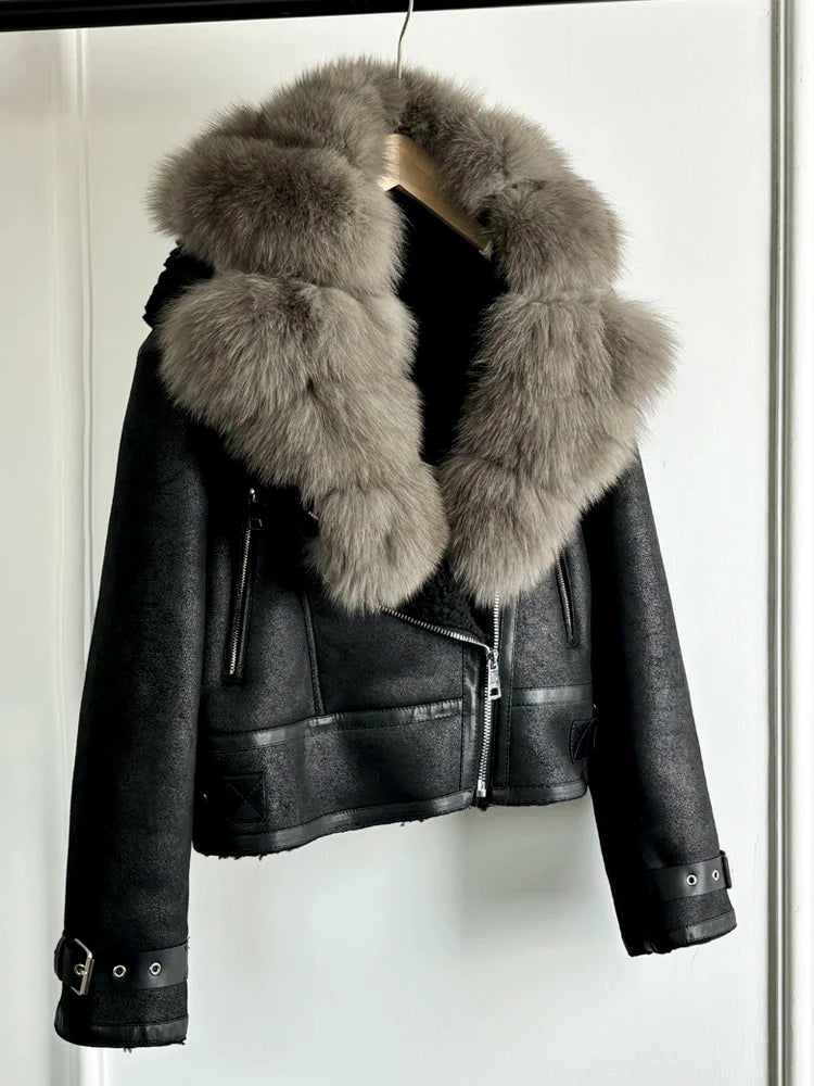 Fashion Women Faux Leather Jacket Winter Coat