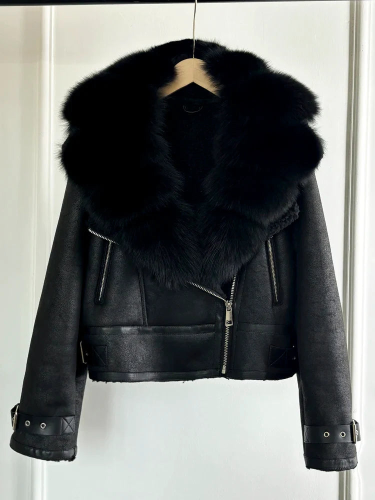 Fashion Women Faux Leather Jacket Winter Coat