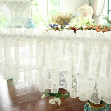Window Valance White Lace Floral Sheer Short Curtain Rod Pocket French Style Solid Valances for Kitchen Window W140xL40cm