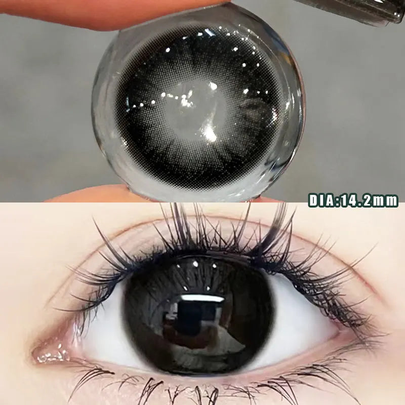 1 Pair Big Eyes Black Lenses 14.5MM Korean Natural Lenses - 0.00 To - 8.00 Diopter Lenses 1 Day Use Beauty Makeup Lens