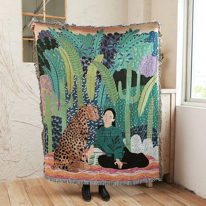 Rainforest Tiger Color Geometric Pattern Sofa Throw Blanket Abstract Decorative Hanging Tapestry Blankets Rug Home Decor
