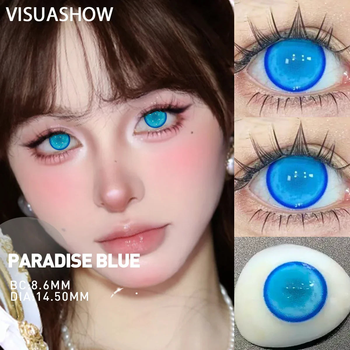 14.20 Blue Small Pupil Cosplay Colored Contact Lenses, 1 Pair Yearly Wear Eye Lenses for Halloween Themed Cosplay