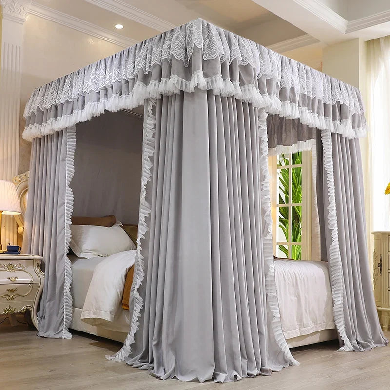 Princ Sle Double Layer Floor Length Court Mosquito Net Inteated Tee Door Opening Dust Proof Bed Curtain Bed Canopy