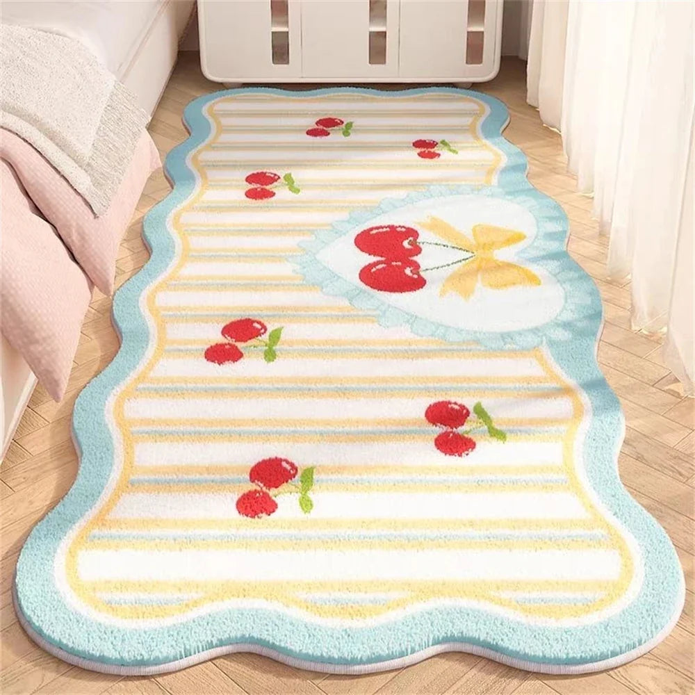 Home Decor Alien Bedside Carpet Pink Cherry Print Princess Room Cloak Room Carpet Thickened Plush Anti Slip Floor Mat