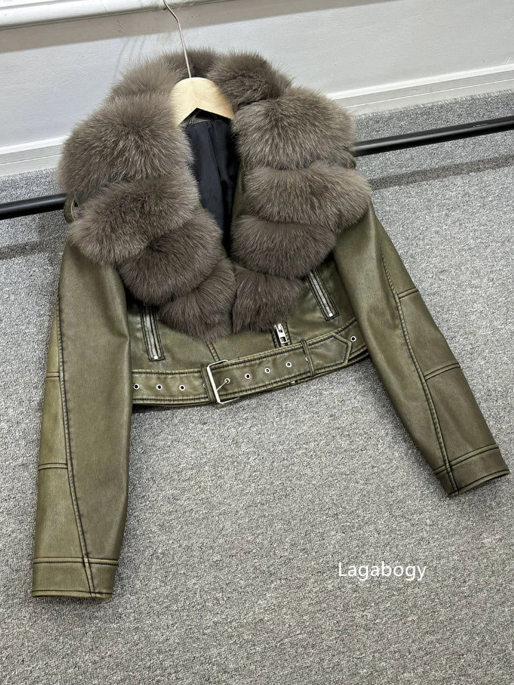 Women PU Faxur Fur Winter Jacket Outerwear