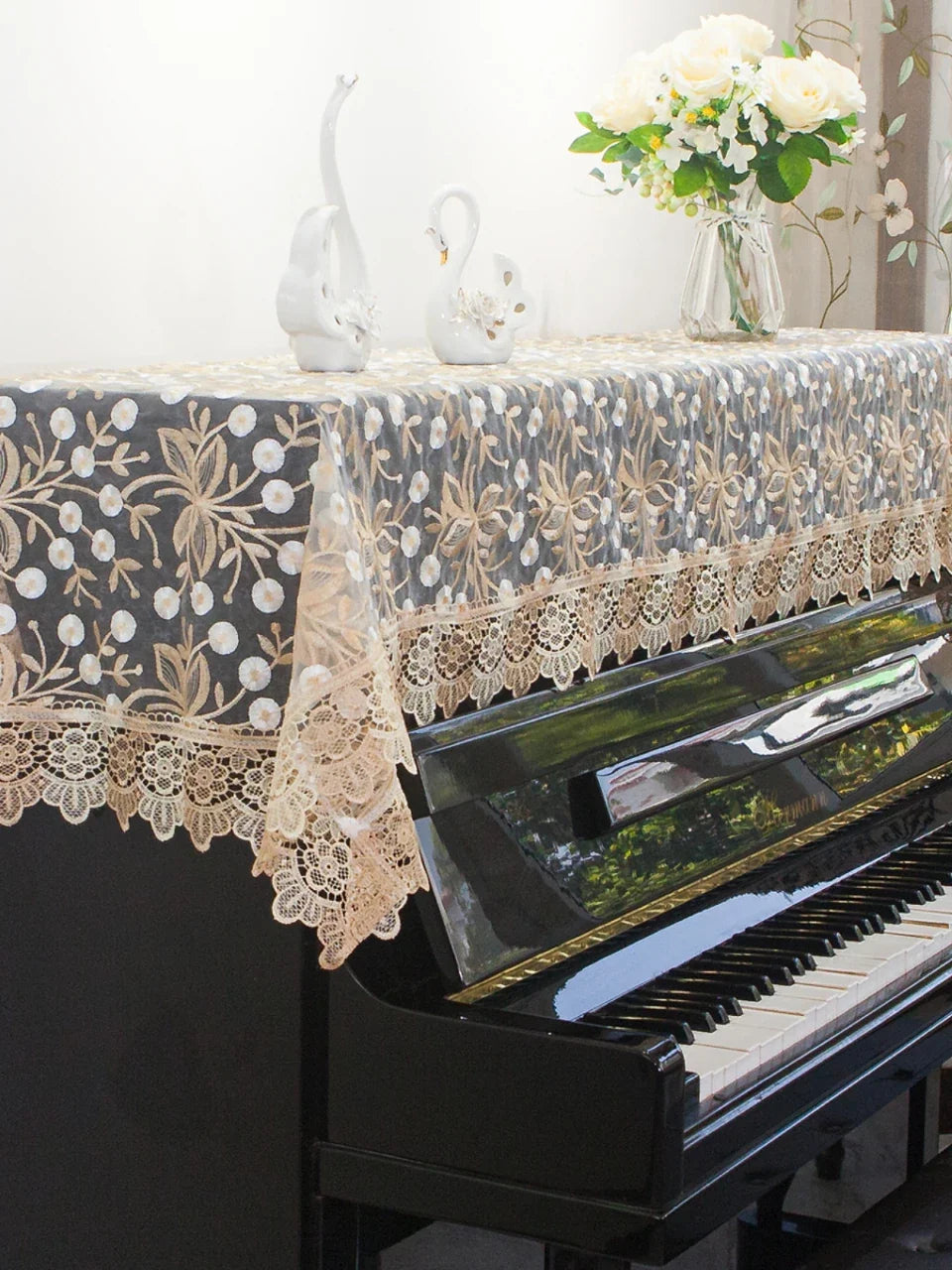 Japanese Sle Semi-Cover Piano Dust Cover Cloth Bench Cover Lightweight Luxury Lace Piano Lid Curtain Home Fabric Protection