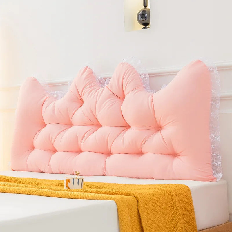 Korean Style  Pure Color Reading Pillow with Lace Trim Backrest  and Anti-Collision Waist Belt, Large Backrest Support Bolster