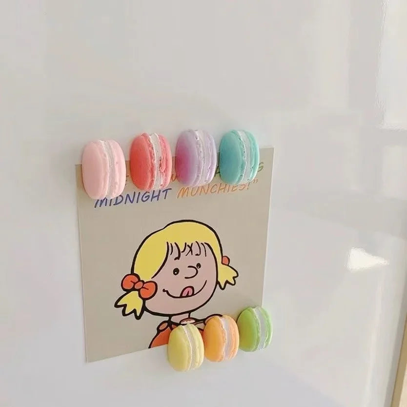 8Pcs Mini Macaron Food Refrigerator Stickers Cartoon Magnets Decorate Message Photos Home Decor Magnets Cute Magnets