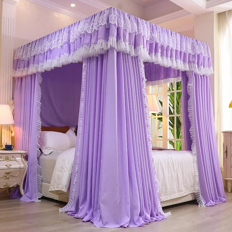 Princ Sle Double Layer Floor Length Court Mosquito Net Inteated Tee Door Opening Dust Proof Bed Curtain Bed Canopy
