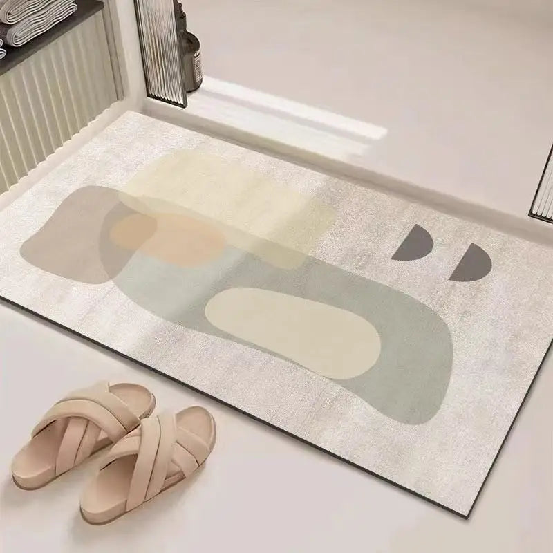 Abstract Geometric Line Art Bathroom Mat Soft Neutral Color Absorbent Non-Slip Quick Drying Home Entrance Floor Mat