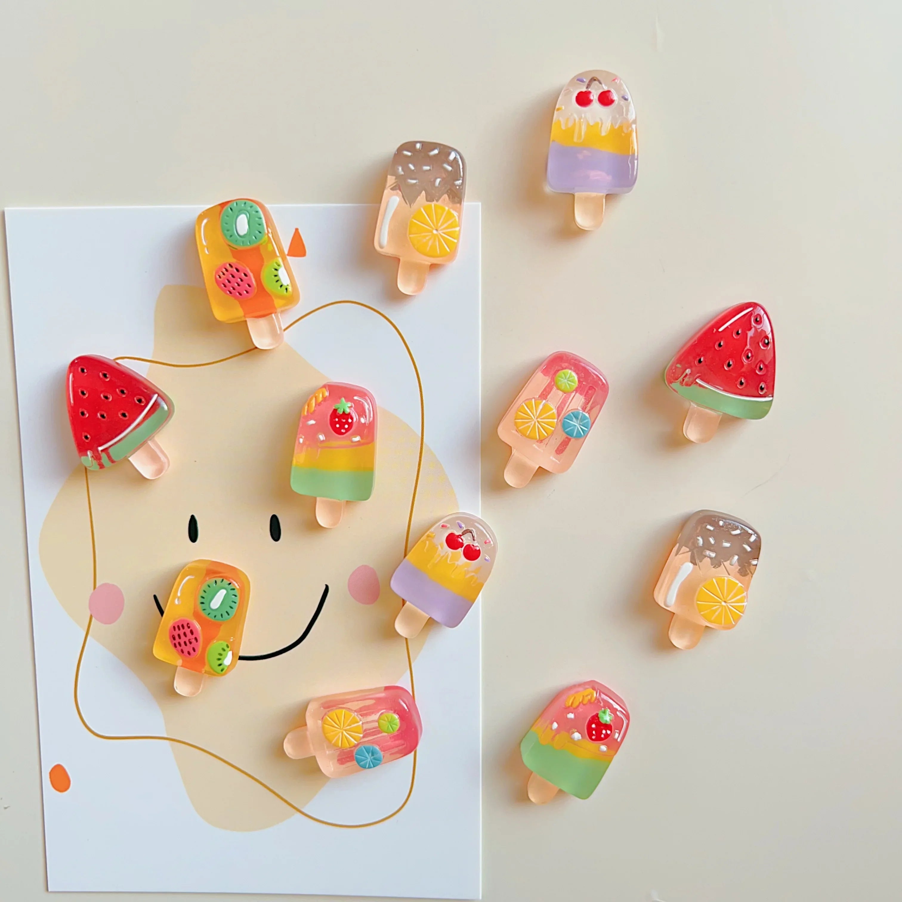 6pcs Magnetic Fridge Magnets Set] 6pcs Set of Fruit & Ice Cream Magnetic Fridge Magnets - Strawberry, Watermelon Designs