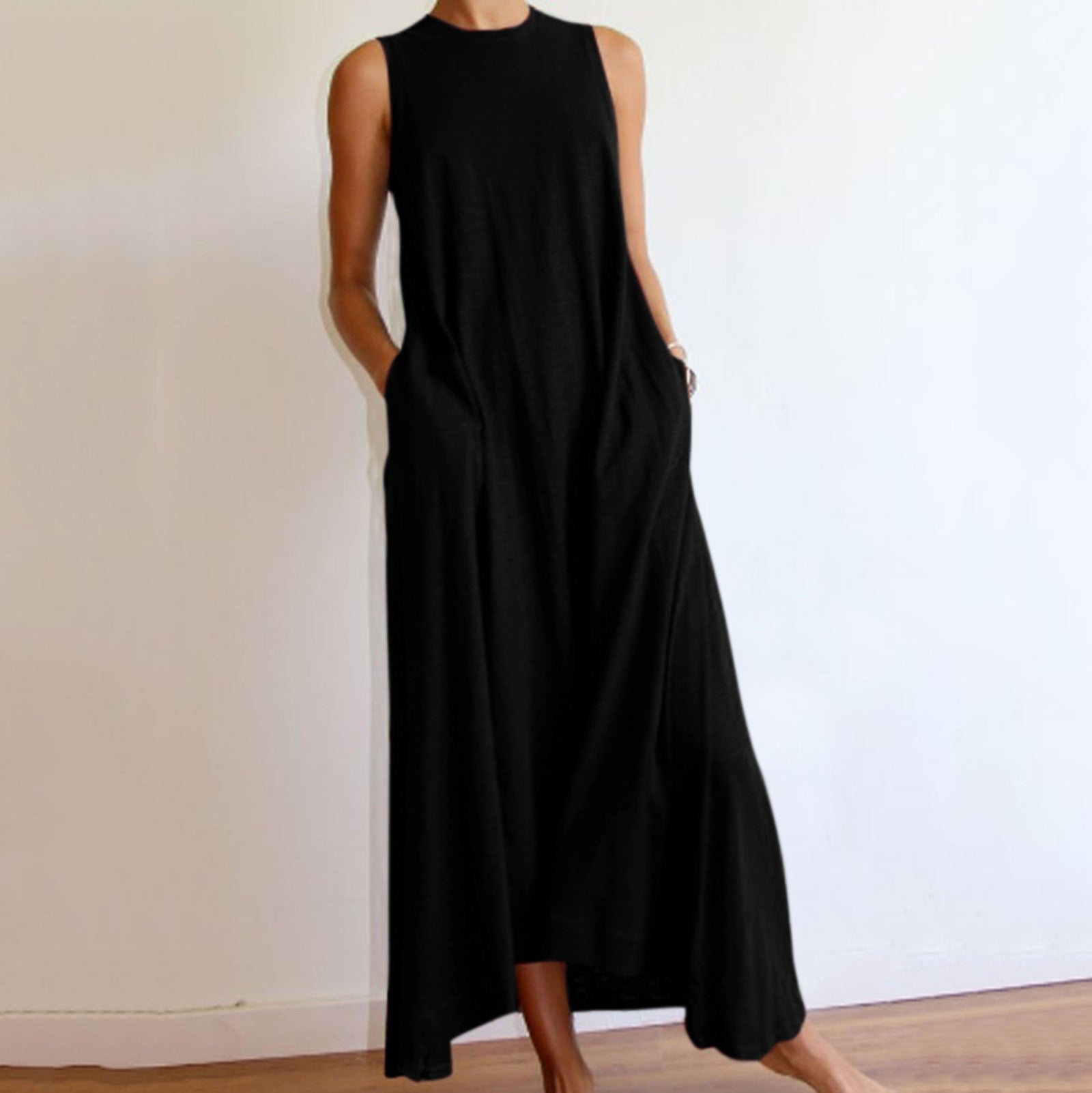 Simple Solid Sleeveless Round-neck Long Dress-Maxi Dress-Free Shipping at meselling99