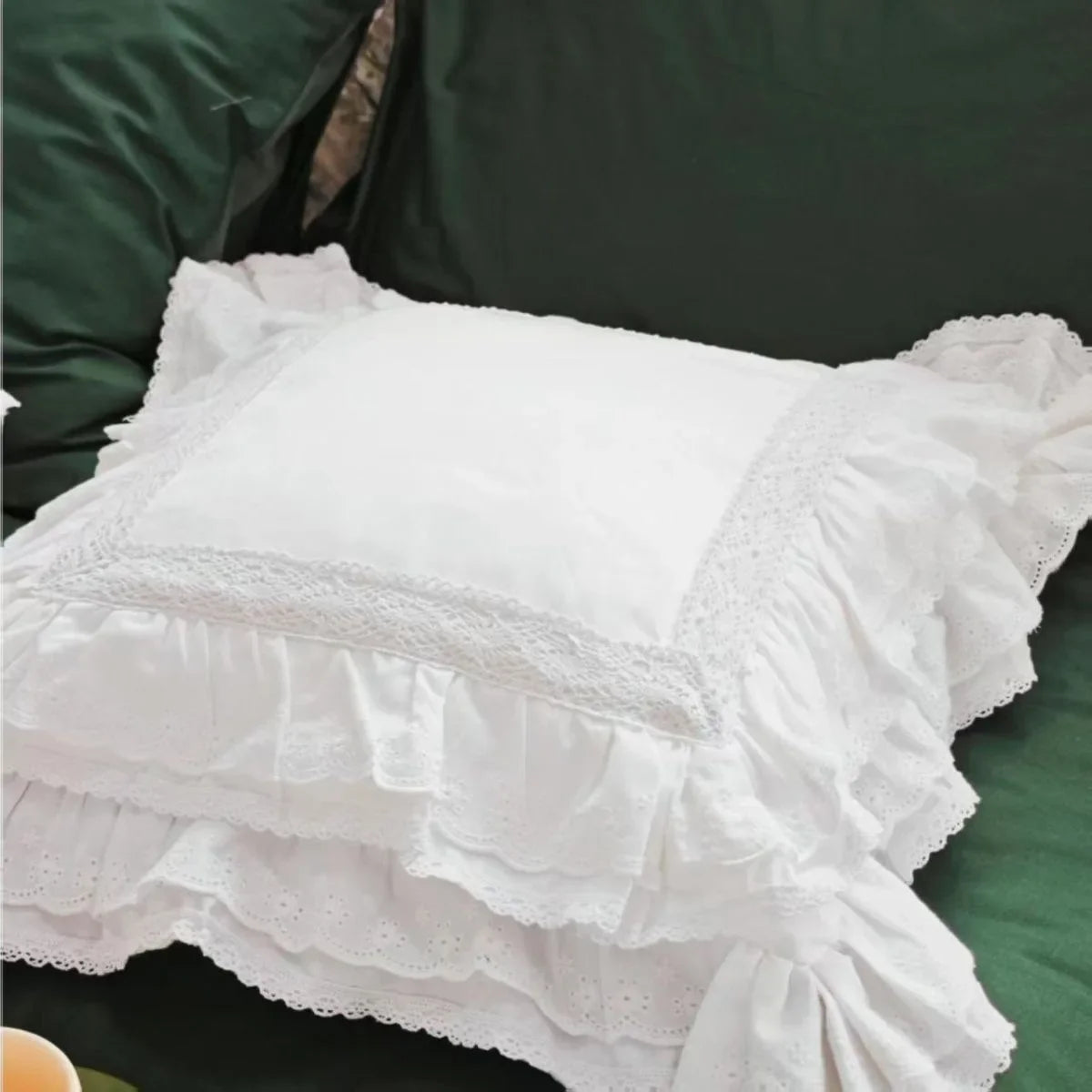 Pink/White Princess Embroidered Cushion Cover Ruffle Lace Cotton Pillow Cover Handmade Elegant Sofa Bedding Pillowcase 45X45cm