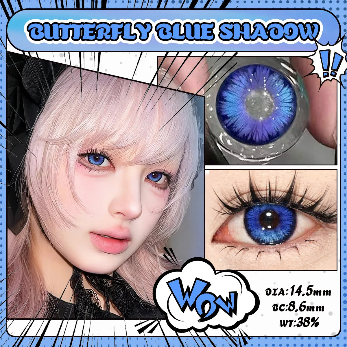 Eyes Contacts Colored Contact Lenses Lens Small Pupil Diopter Power Beauty Myopia Blue 14.5mm 2Pcs 6 Months