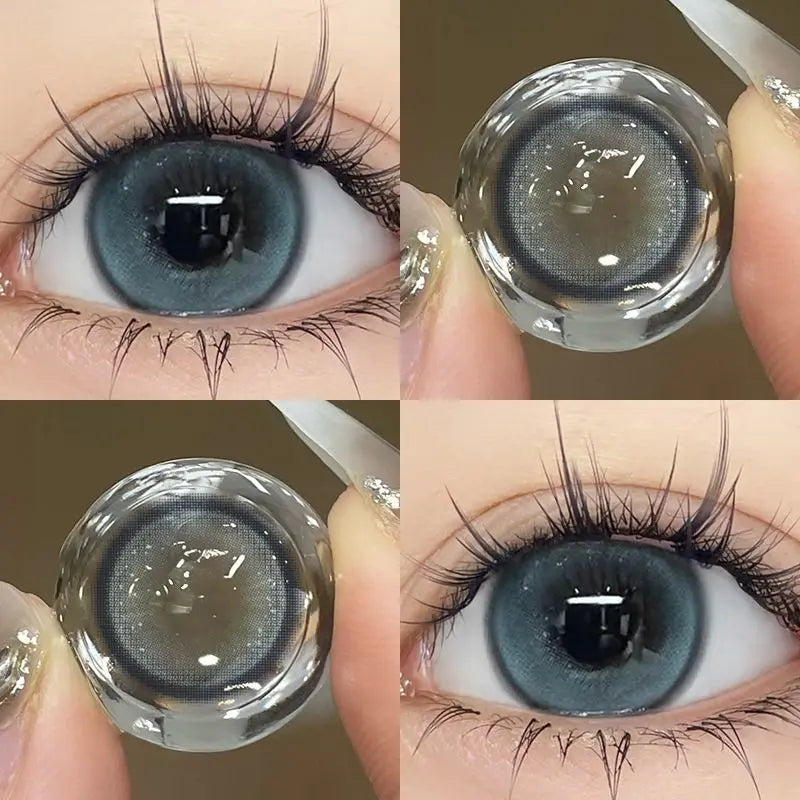 2pcs/Pair Color Contact Lenses Myopia Green Real looking Yearly Colored Lens Natural Dioptric Eye with Shimmer Degree Mill Creek