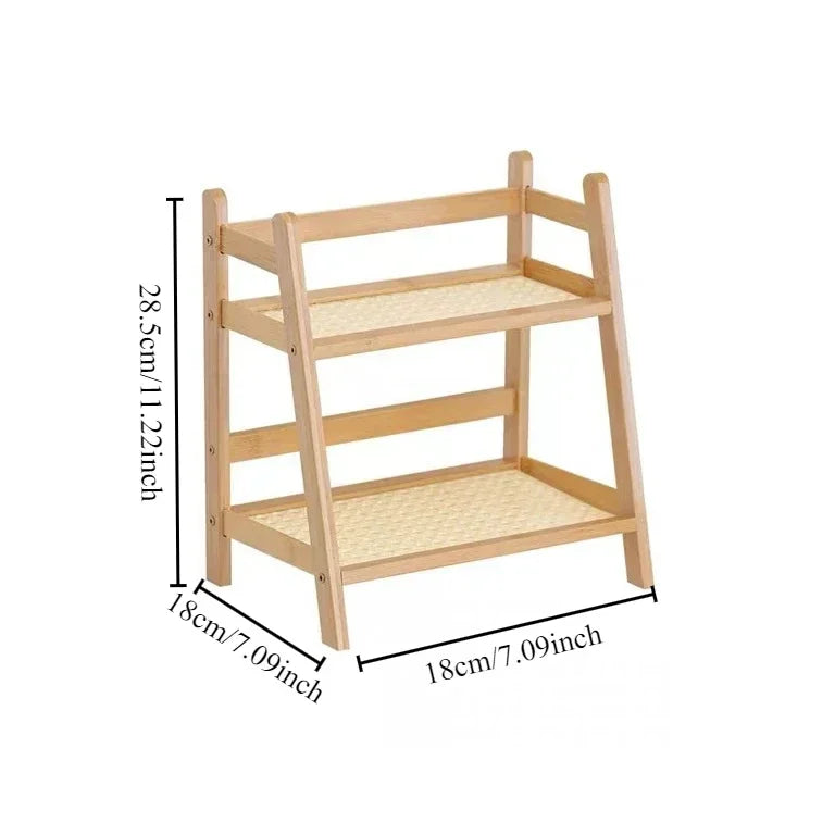 2 Layer Bamboo Countertop Storage Organizer,Multipurpose Bamboo Storage Shelf,Countertop Storage  for Kitchen,Office,Bedroom