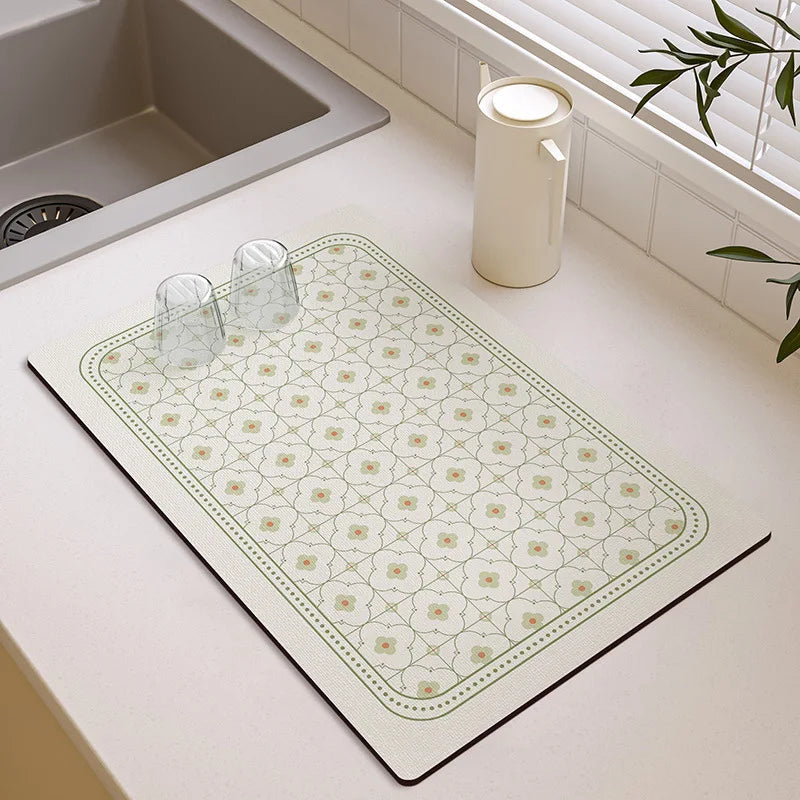 Elegant Pattern Diatomite Mat Non-slip Waterproof Absorbent Pad for Kitchen Countertop Tableware Drying & Coffee Table