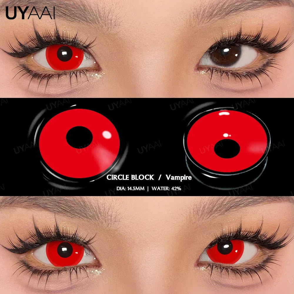 Cosplay Colored Contact Lenses 1 Year 2pcs Crazy Red Contact Lenses Anime Black Eye Lenses Halloween Beauty Makeup Lens