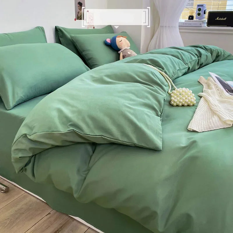 Luxury Washed Cotton Solid Bedding Set 3-4 Pcs Yellow Home King Size Duvet Cover Set with Flat Sheets Simple Queen Bedding Sets