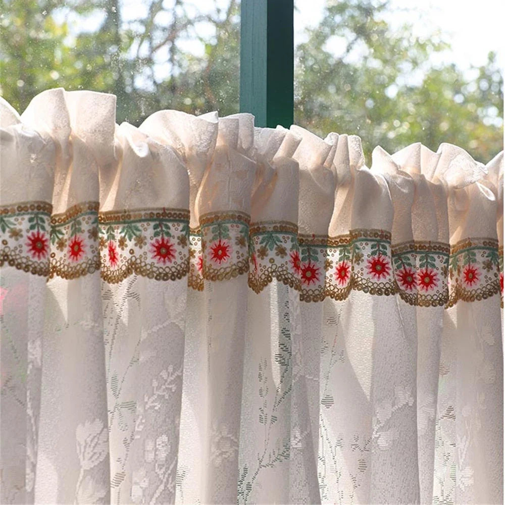 Elegant Short Curtain Punch-Free Half Curtain Small Window Gauze Curtain Velcro Shade Home Decorative