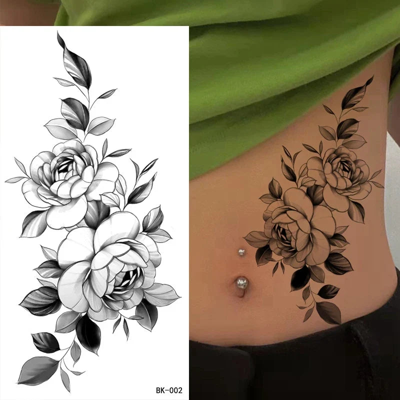 Rose Flower Skin Tattoo Stickers Blossom Flase Tattoos for Body Apart Leg Arms Neck Back Temporary & Removable Flower Tattoos