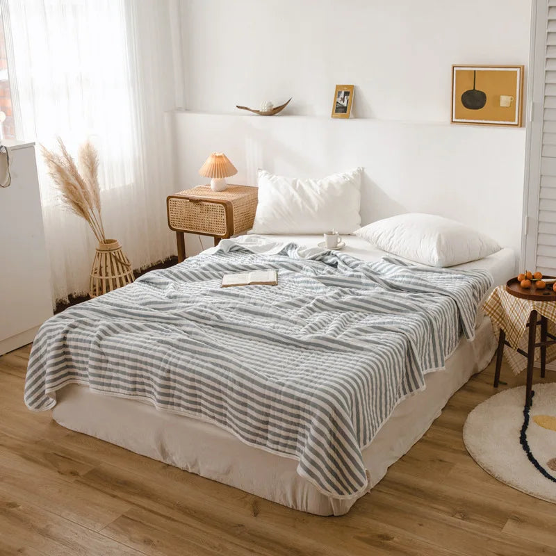 Summer Autumn Thin Quilt 100% Cotton Blankets Striped Knitted Comfortable Washable Bed Blanket Quilting Suitable for Adults Kids