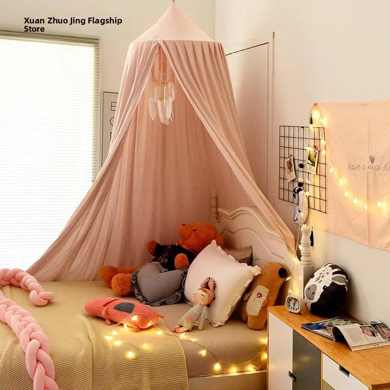 No-Drill round Top Bed Canopy Children's Windproof Baby Bed Light Blocking Mosquito Net Ceiling Mounted Bed Tent Bed Curtain