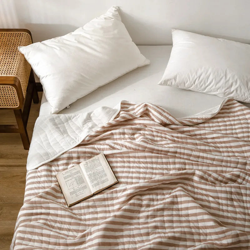 Summer Autumn Thin Quilt 100% Cotton Blankets Striped Knitted Comfortable Washable Bed Blanket Quilting Suitable for Adults Kids