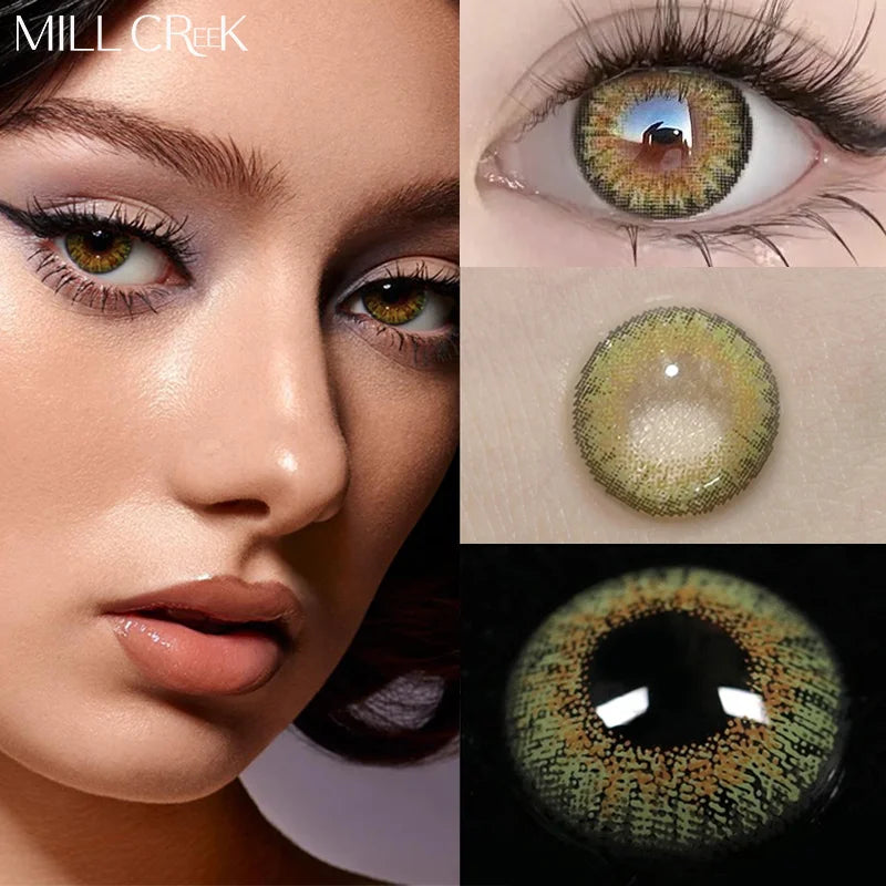 1 Pair Color Contact Lenses With Diopter Fashion Natural Green Circle Lens Beauty Pupils 0~-8.00 Yearly Fast Shipping