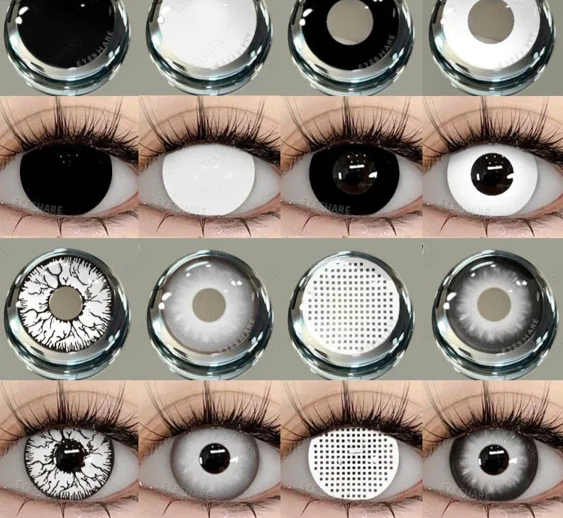 1pair Colored Contact Lenses for Eyes Cosplay Contact Lens Halloween Eyes Lens Yearly Use Eye White Lenses Black Lenses