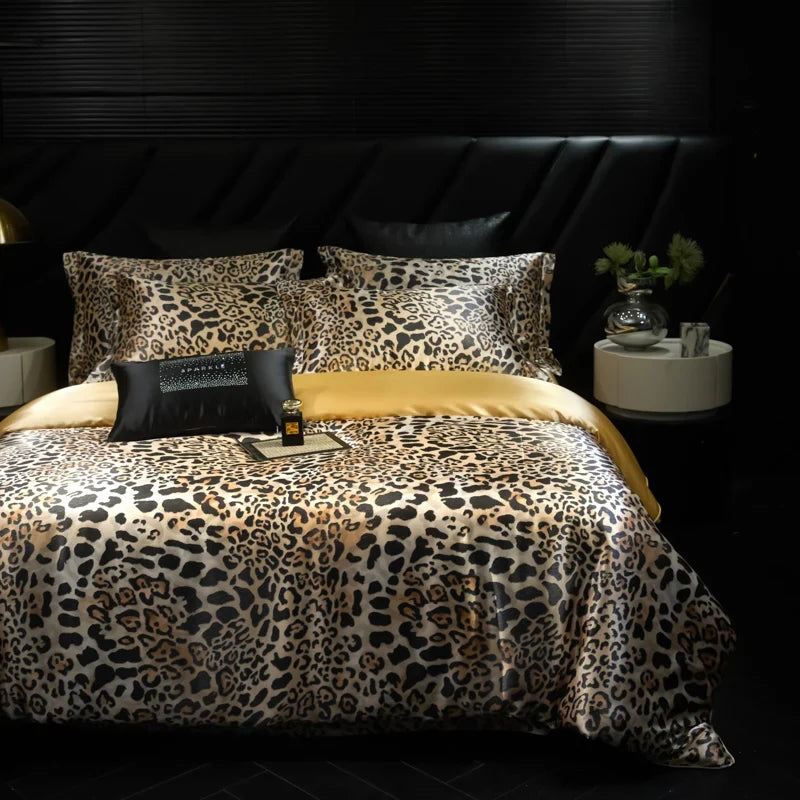 4pcs printed luxury high-end silk bedding set soft satin single double duvet cover pillowcase flat sheet or fitted sheet set