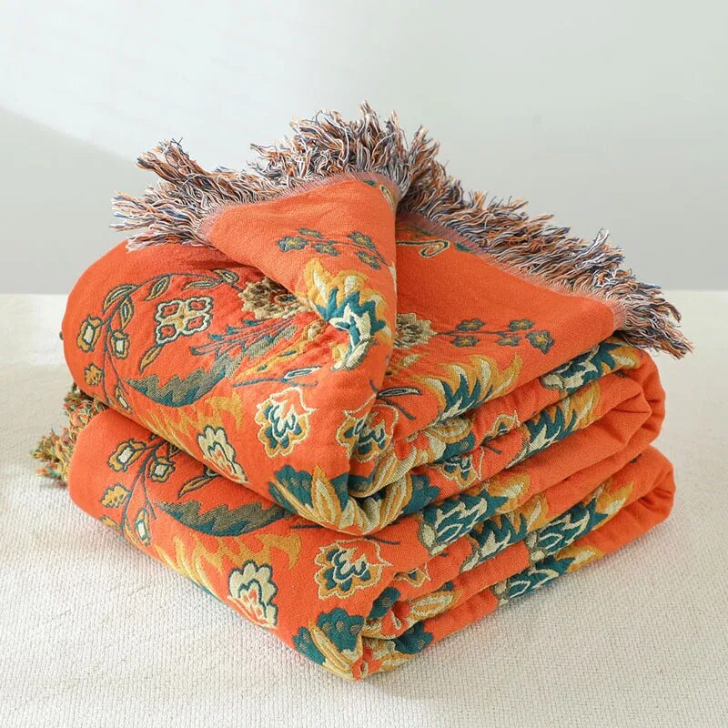 Textile City Cotton Gauze Flower Language Tassel Sofa Towel Double-sided Four Season Sofa Cover European Style Blanket Towel