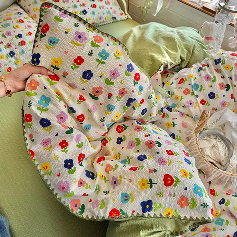 Class-A Pure Cotton Shell Edge Bedding Sets Ins Printing Bedclothes for Four Seasons Soft Skin-Friendly Home Textile for Adults