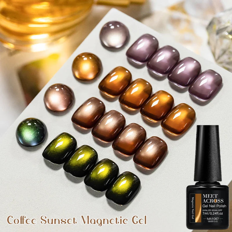 5pcs Coffee Sunset Cat Magnetic Gel Nail Polish Set Glass Beads Magnetic Semi Permanent Soak Off UV Gel Varnish Nail Supplies