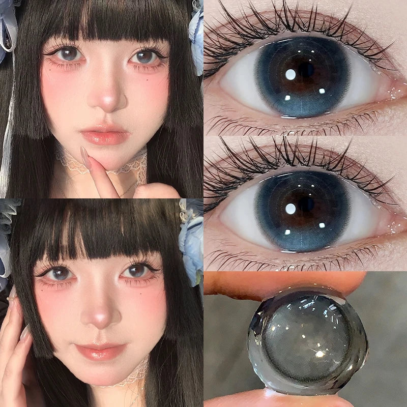1 Pair Brown Eye Lenses Korean Natural Lenses Color Year Contact Lenses Eyes with Degree Black Beautiful Pupil 0-8 Degree