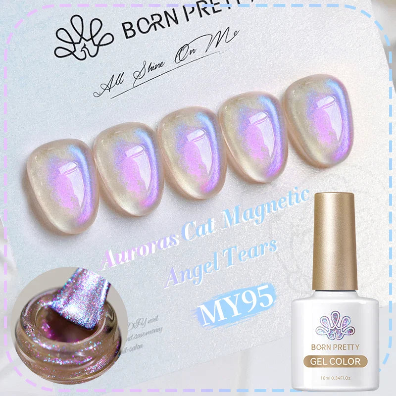 BORN PRETTY 10ml Black Glass Cat Magnetic Gel Nail Polish Ultra Shine Gold Silver Glitter Soak Off UV LED Gel Nail Art Varnish