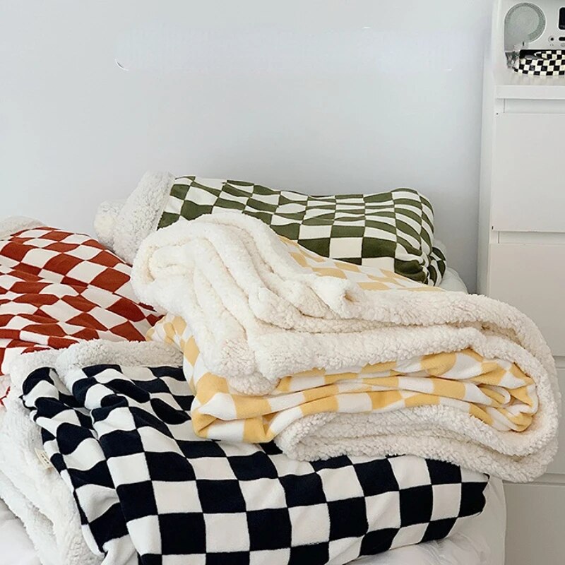 Textile City Nordic Style Checkerboard Blanket Thickened Casual Sofa Nap Throw Air Conditioning Plaid Home Decorate for Winter