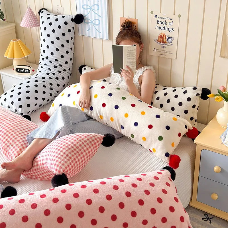 1PC 40x115cm INS Plush Long Milk Velvet Pillow Case for Women Sleeping Side Soft Pom-pom Ball Pillowcase Cover Home Decoration