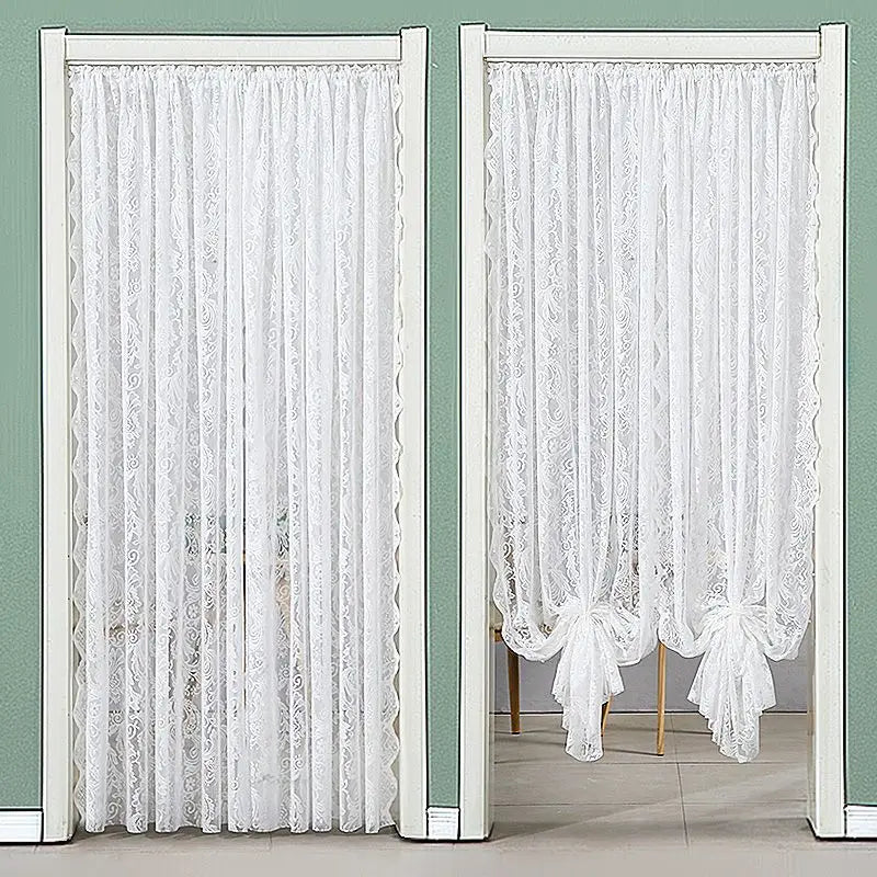 Bedroom Door Curtain French Style Lace Door Drape for Balcony And Bay Window White Girl's Decorative Partition Curtain