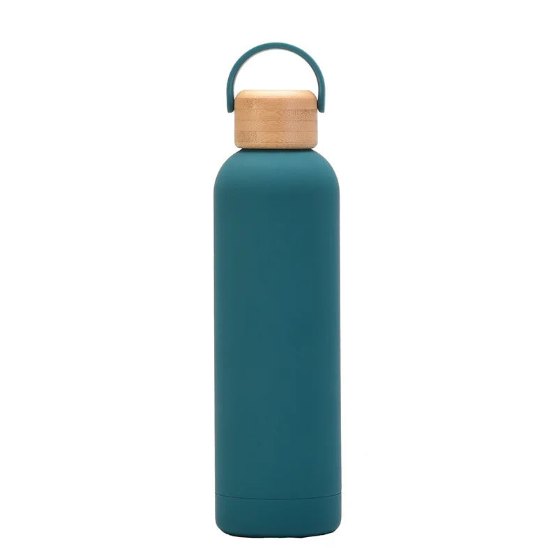 Sports Thermos Cup With Bamboo Lid And Handle,Stainless Steel Vacuum Flasks,Camping Gym Drinkware,Small Mouth Water Bottle,750ml