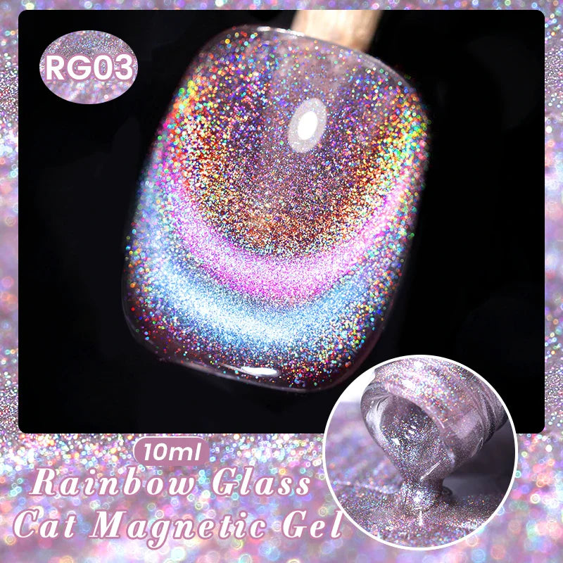 BORN PRETTY 10ml Black Glass Cat Magnetic Gel Nail Polish Ultra Shine Gold Silver Glitter Soak Off UV LED Gel Nail Art Varnish