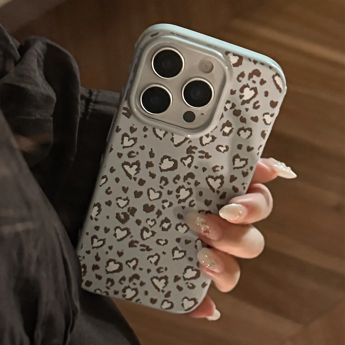 Stylish Retro Blue Leopard Print Love Heart Soft Phone Case For iPhone 16 15 14 13 12 17 Pro Max Shockproof Protective Cover