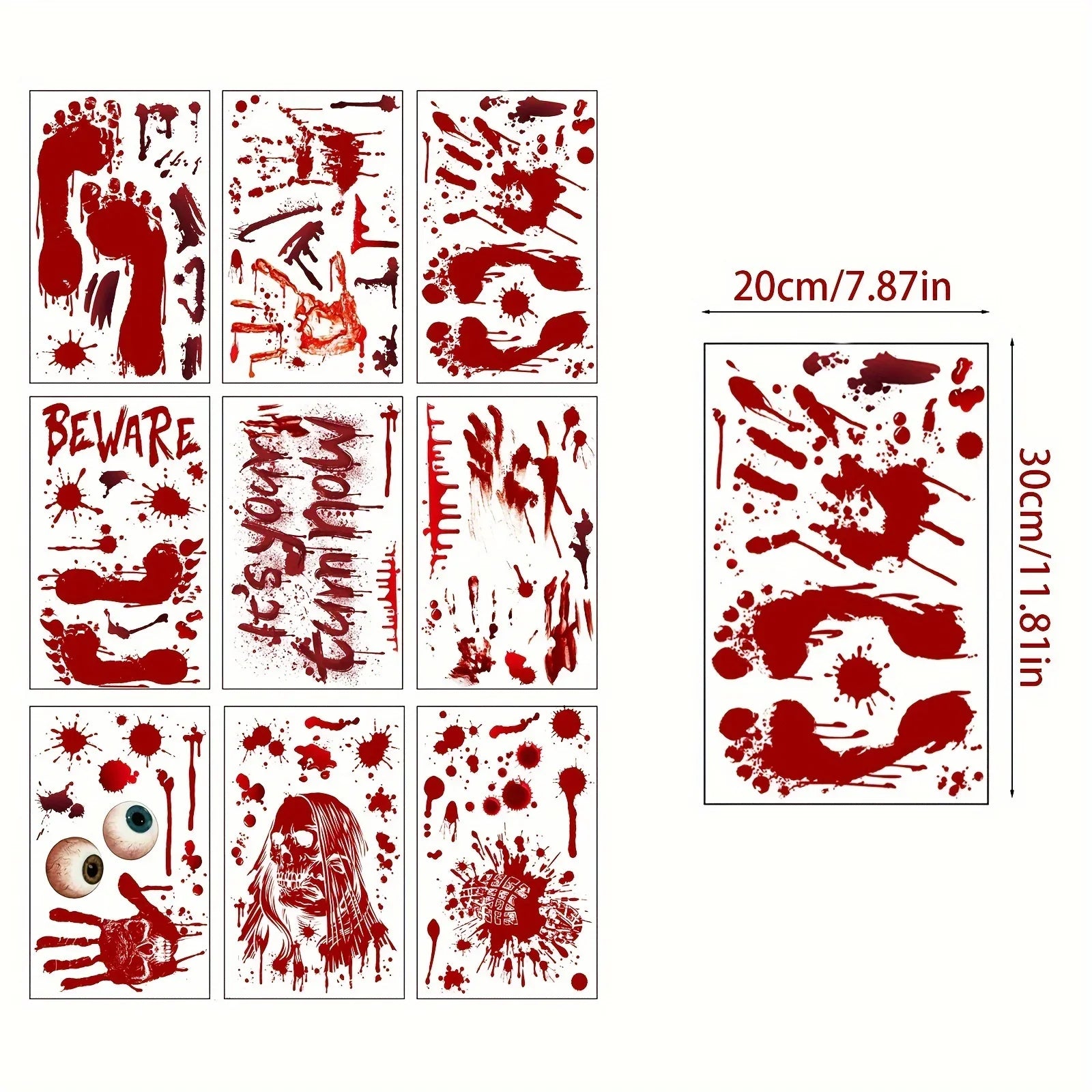 3D Halloween Decorations 84pcs Halloween Window Clings 9 Sheets Bloody Handprint Footprint Halloween Wall Decal Floor Clings