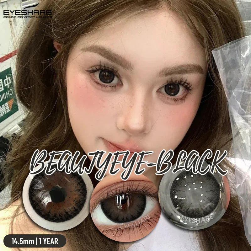 0~-6.00 Myopia Black Colored Contact Lenses with Prescription Brown Lenses with Degree Pupils Lens Fashion Yearly