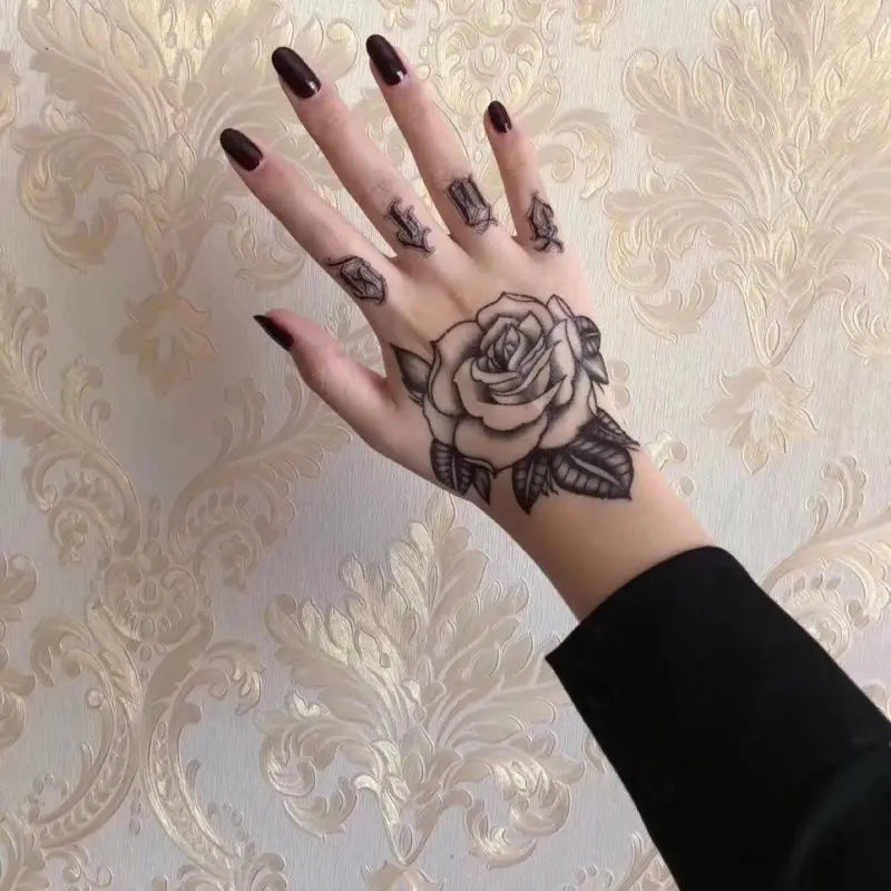 1pcs Hand Flower Rose Fake Tattoo Stickers Waterproof Temporary Tatto Body Art for Girl Women Men