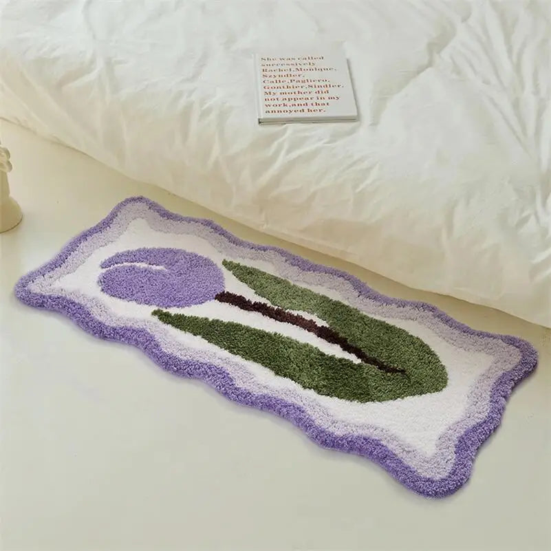 Tulip Flower Long Carpet Soft Furry Bedside Rug Living Room Mirror Front Carpet Non-slip Bedroom decoration  Mats